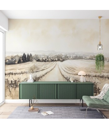 Paysage de Vignoble - Aquarelle Panoramique en Teintes Beiges store