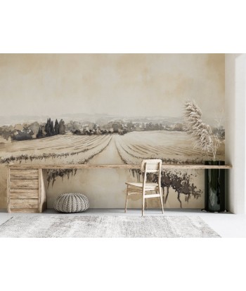 Paysage de Vignoble - Aquarelle Panoramique en Teintes Beiges store