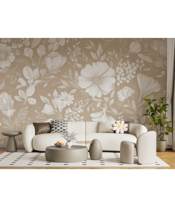 Floraison Bohème - Papier Peint Floral Élégant en Beige Venez découvrir notre 