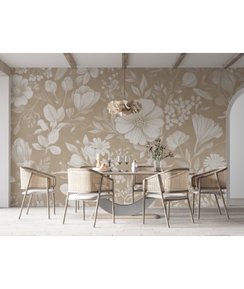 Floraison Bohème - Papier Peint Floral Élégant en Beige Venez découvrir notre 