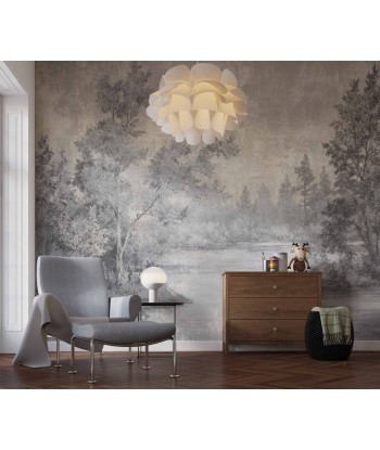 Toile de Jouy en Gris - Papier Peint Panoramique Nature Apaisante livraison gratuite