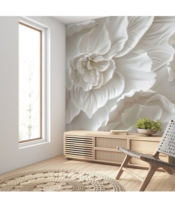 Delicatesse en Blanc : papier peint à motif de fleurs en 3D outlet