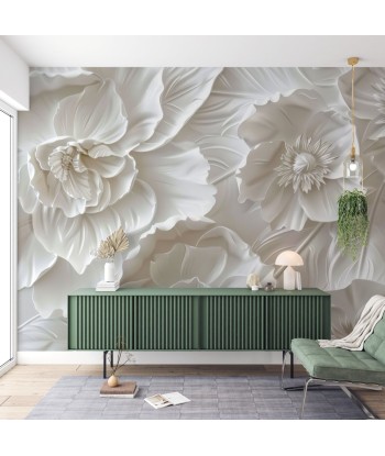 Delicatesse en Blanc : papier peint à motif de fleurs en 3D outlet