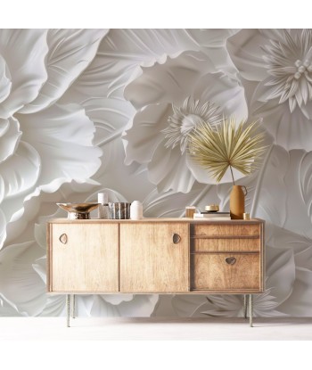 Delicatesse en Blanc : papier peint à motif de fleurs en 3D outlet