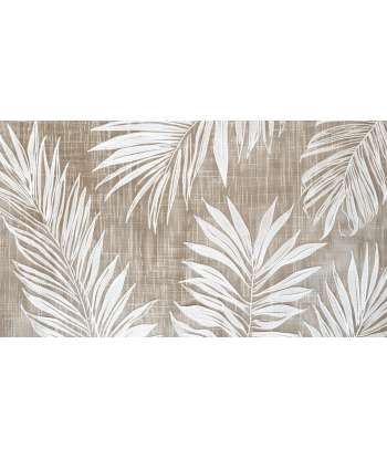 Nature Intemporelle : Papier peint feuilles blanches sur lin taupe acheter en ligne