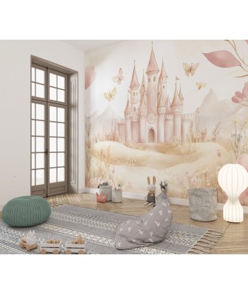 Château Pastel et Nature Florale - Papier Peint Panoramique Enfant l'achat 