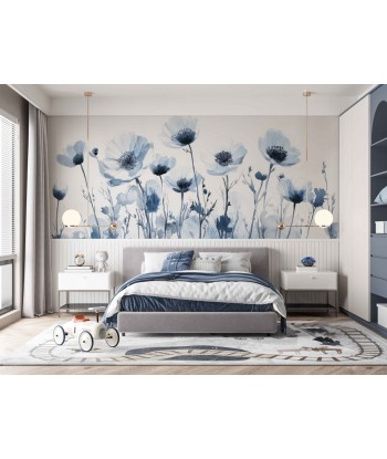 Bleu Poétique : Papier Peint Panoramique Floral en Aquarelle Bleu-Gris online